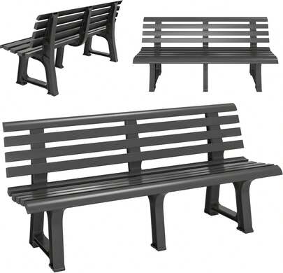 SHINNING Gartenbank Sitzbank Wetterfest Kunststoff 240kg Belastbarkeit Rückenlehne 3-Standfüße 145x46cm Garten Balkon Bank Ergonomisch Anthrazit