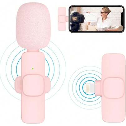 Pink Solid Color Wireless Lavalier Microphone Compatible With Iphone IOS, Plug And Play Clip-On Lapel Microphone, Mini Clip-On Lightning Microphone Compatible With Iphone, Clip-On Microphone For Video Interview Vlog, Mini Microphone, Wireless Clip-On Microphone, Wireless Lavalier Microphone, Wireless Mini Microphone Spring Mother's Day Gift