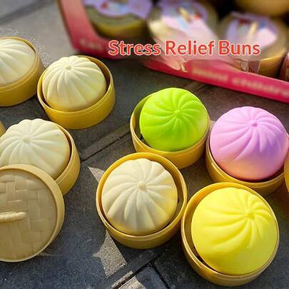 1pc/2pcs Realistic Stress Relief Squeeze Toy, Soft Squishy Steamed Bun/Dumpling Toy, Funny Gag Gift, Decoration, Stress Relief, Soft & Sticky Texture, Great For Holidays, Anxiety Relief (Random Color & Accessories)