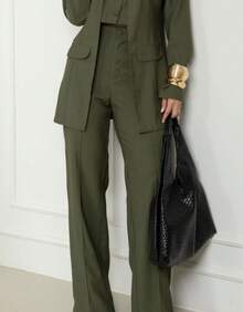 Women's Premium Blazer And Pants Set - xanh quân đội - Xem 6