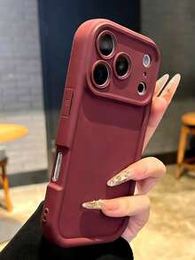 1pc Thick Wine Red Anti-Drop Phone Case Compatible With Apple 17/17Pro/17ProMax/16/15/14/13/12/11 Pro Max, Solid Color Phone Protective Cover,International Version, Not The Domestic Version - Burgundy - View 2