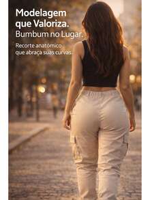 Stillger Moda Jeans Kit 2 Women's Cargo Jeans Jogger High Waist Butt Lifting Premium Pants With Lycra Side Pockets - 米色和黑色 - 查看 6
