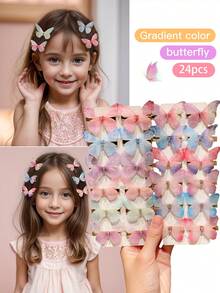 24pcs Colorful Gradient Chiffon Butterfly Hair Clips - Multicolor - View 8