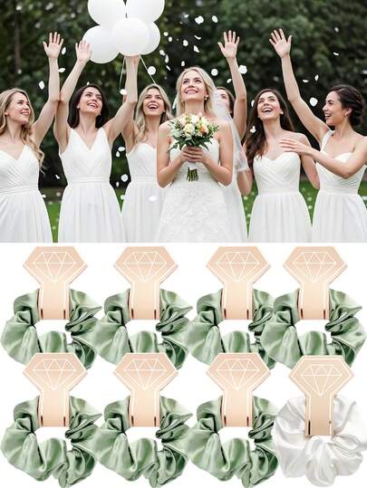 9 chiếc dây buộc tóc bằng lụa thanh lịch, quà tặng cầu hôn cho phù dâu - Dây buộc tóc bằng lụa màu xanh lá cây, thích hợp làm quà tặng tiệc độc thân, phụ kiện tóc cưới, quà tặng lãng mạn, quà lưu niệm tự làm cho cô dâu, quà tặng tiệc độc thân, đồ dùng tiệc cưới, tiệc sinh nhật, trang trí lễ tốt nghiệp.