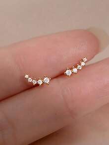 Bông tai bạc 925 kiểu dáng tối giản Hàn Quốc, đính đá Cubic Zirconia siêu nhỏ, phù hợp cho các bạn nữ tuổi teen và phụ nữ đeo hàng ngày và dự tiệc. - Bông tai sao băng - Xem 12