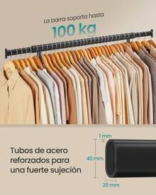 SONGMICS Perchero con Ruedas, Burro Ropa, Barra Extensible, Carga de 100 kg, 45 x (92-132) x 161,5 cm, Fácil Montaje, Negro - A - Ver 3