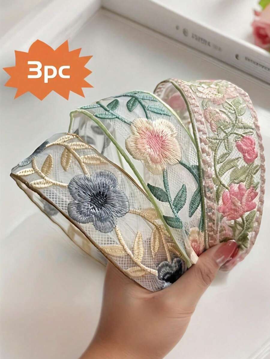 1pc Floral Print Boho Style Polyester Woven Embroidered Headband