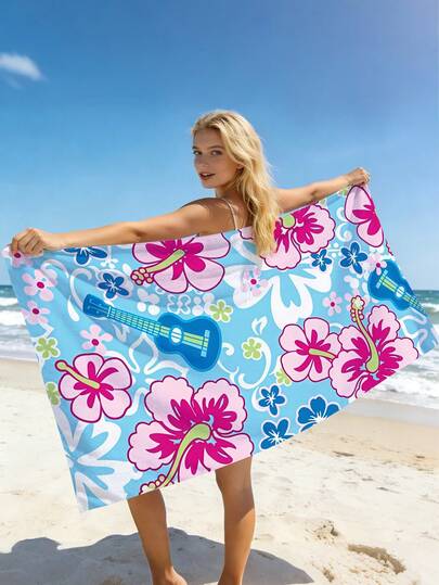 1条彩色花卉沙滩巾，时尚多色花卉印花，超柔软速干吸水大号沙滩巾，适用于浴室、游泳、健身、瑜伽、露营，柔软舒适的超细纤维毛巾，轻便易携，防风防晒，夏季旅行防沙，海滩度假必备礼品围巾沙滩毯（单面印花）