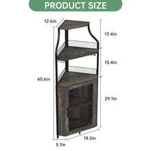 clóset de Esquina para licores con estantes Ajustables, clóset de Barra Industrial 61 Pulgadas, no Empotrado con Puerta de Malla y Soporte de Vidrio para Cocina, Color café rústico. - Roble Fresno - Ver 2