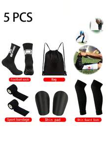 5pcs/Set Unisex Football/Basketball Sports Leg Warmers With Adhesive, Elastic Bandage, Shin Guard, Drawstring Ball Bag - Multicolor - View 10