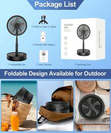 9 Inch Portable Foldable Oscillating Fan, 7200mAh Rechargeable Desk Fan With Remote, USB-C Quiet Standing Fan For Bedroom Home Travel Camping - Desk Fan - View 9