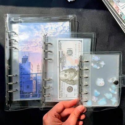 1个A5/A6/A7便携式透明活页夹，双扣设计，透明贴纸活页夹，Kpop照片卡收纳册，贴纸簿，照片收纳袋，可用作相册、预算计划本、日记本、笔记本、办公用品