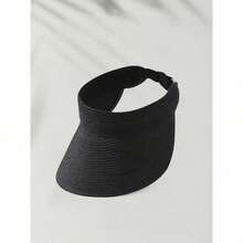 1pc Fashion Straw Sun Visors For Women Wide Brim Hats Roll-Up Foldable Summer Beach Visor Hat - 彩色 - 查看 5