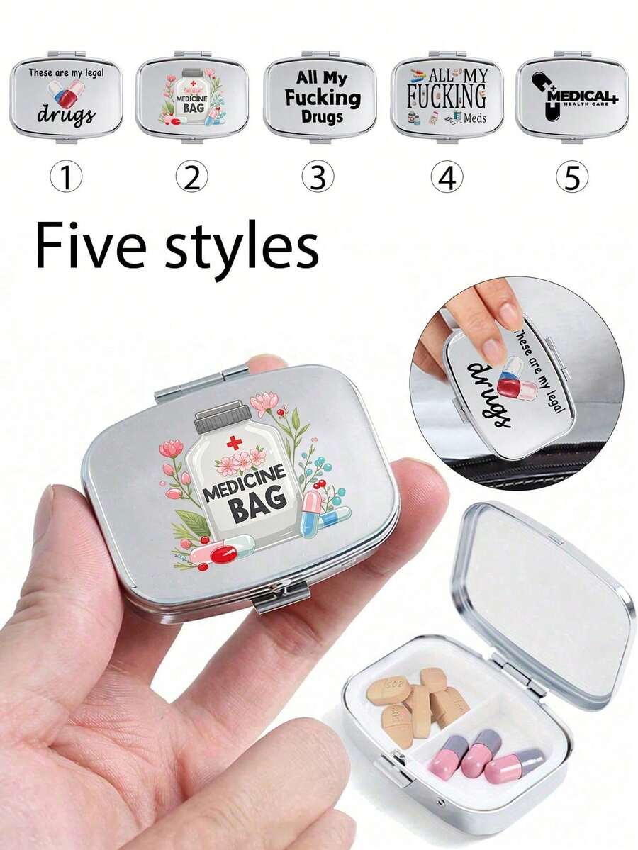 方形护士图案药盒,便携式药盒,迷你金属收纳盒,便携式珠宝药盒,个性化创意礼物,蝴蝶结,护士帽图案,药瓶造型,适合旅行、户外活动、放入包包,可用作婚礼礼物、礼品和接待装饰,独特的装饰旅行收纳盒,母亲节、妇女节、友谊礼物 - 彩色 - 查看 1