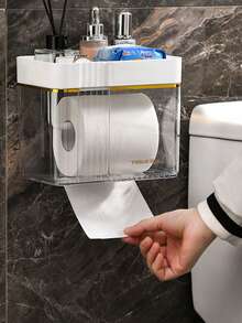 1pc Transparent Waterproof Tissue Box, Wall-Mounted Roll Paper Tissue Box Storage Rack - Grey - View 10