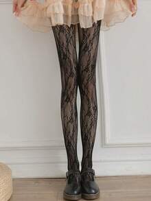 女士洛丽塔白色蕾丝渔网袜，性感连裤袜 - 彩色 - 查看 4