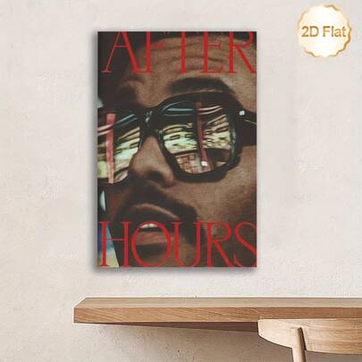 1幅无框现代“下班后”主题墙面艺术海报 - 红黑极简布局，搭配标志性时尚眼镜图案 - 音乐灵感帆布印刷，适用于客厅、卧室、办公室装饰 - 专辑主题礼物，2D平面设计，完美适用于房间装饰。复古无框墙面艺术海报，客厅装饰、家居装饰、房间装饰、墙面装饰、卧室装饰