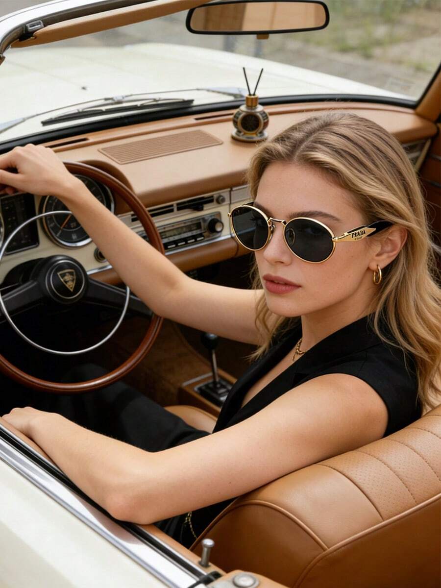 Prada Black Frame Women's Sunglasses, UV Protection, Summer Beach Style - Black - View 1