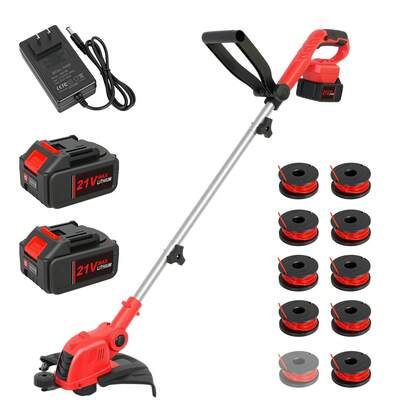 12" Cordless String Trimmer With 90° Rotatable Head & Auto Line Feed, 21V 9650 RPM Motor, 2*4.0Ah Batteries & 10 Spools Included, Lightweight Anti-Slip Grip, Foldable Design, Safety Gloves & Glasses, Ideal For Lawn Edging & Weeds Trimming