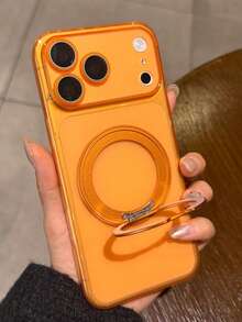 Minimalist Ice Feel Matte Transparent 360 Magnetic Bracket Holder Case Compatible With IPhone 17 Pro 17 16 Pro Max 16 Pro 16 15 Pro Max 15 Pro Max 15 Pro 15 14 Pro Max 14 Pro 14 13 Pro Max 13 Pro 13 12 Pro Max 12 Pro 12 11 Clear Camera Lens Protector Shockproof Cover - Matte Orange - View 4