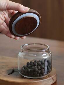 Glass Food Storage Container With Airtight Wooden Lid, Suitable For Home And Office Coffee Canister, Transparent Glass Jar For Tea Leaves, Coffee Beans, Nuts, Spices, Sugar, Overnight Oats, Grains, Rice, Candy And More - Clear - View 1