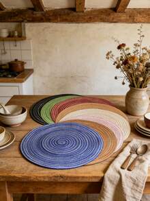 1/4/6pcs Bohemian Woven Round Placemats, Solid Color Woven Lace Tablemats, Non-Slip Pads, Home Kitchen Decor, Bowl Coasters, Suitable For Holiday Party, Birthday, Wedding, Home Decor (Multiple Colors Available) - Multicolor - View 2
