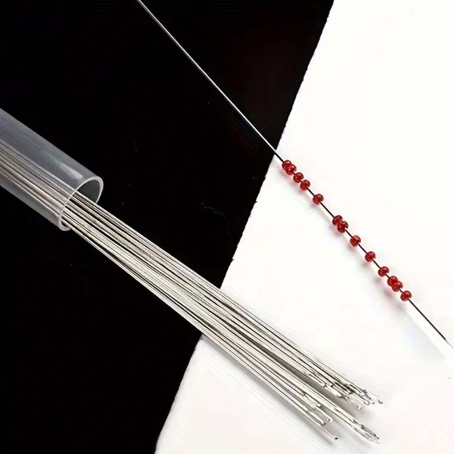 10 chiếc kim xâu hạt siêu mảnh, kim may kim loại dùng để làm trang sức và đồ thủ công DIY (có ống đựng)