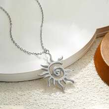 1件简约不锈钢太阳吊坠项链，创意不对称螺旋设计吊坠，波西米亚风格饰品，时尚颈链，适合夏季佩戴及日常休闲穿着，最佳礼品之选 - 銀色 - 查看 3