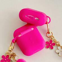 花朵图案单件装苹果黑白花卉链条耳机保护套，兼容 1/2/3/Pro/Pro 2无线耳机，保护套，男女朋友礼物，兼容 4 - 玫瑰紅 - 查看 8