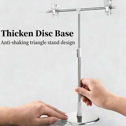 1 Peça Suporte de Cartaz em Aço Inoxidável em Formato de T, Altura Ajustável de 48-85cm, Base Grossa à Prova de Choque, Com Clipe de Cristal, Adequado para Placas/Faixas/Placa de Boas-Vindas de Casamento, Aplicável para Estúdio Fotográfico, Loja de Varejo, Decoração de Evento de Escritório