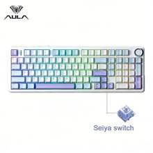 AULA F99 Pro 无线机械键盘，带旋钮，三模蓝牙5.0/USB-C/2.4GHz，垫片式安装，手感柔滑，RGB背光，支持热插拔，PBT键帽，PC游戏键盘 - 查看 17