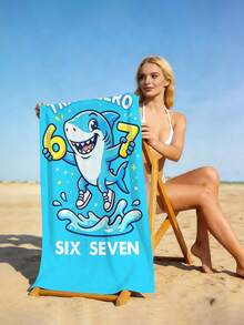 1pc Personalized "67" Cartoon Shark Beach Towel, "SIX SEVEN" Printed Super Soft Quick-Dry Large Beach Towel, Suitable For Bathroom, Swimming, Fitness, Yoga, Camping, Soft And Comfortable Microfiber Towel, Lightweight And Portable, Windproof And Sun-Proof, Summer Travel Sand-Proof, Beach Resort Essential Gift Shawl Beach Towel (Single-Sided Printing) - Cartoon Shark - View 6
