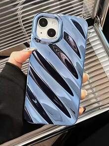 Wave Ripples Minimalist Electroplated Wavy Pattern Phone Case Compatible With Iphone 16 Pro Max, Fits 15, 13/14 New Models, Premium Texture - Blue - View 2
