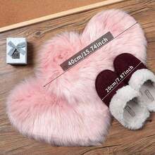 1pc Valentine's Day Plush Faux Wool Pink Heart Shaped Carpet, Non-Slip, Fluffy, Soft Home Decor Rug For Living Room, Bedroom, Study - Pink - View 6