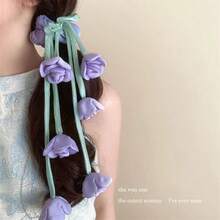 A Single-Pack Lily Of The Valley Tulip Hair Tie Adorned With Dangling Satin Ribbon - A Dreamy Accessory For Women - Hồng - Xem 2