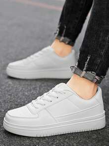 Zapatillas deportivas con suela gruesa y cordones, estilo urbano unisex - Blanco - Ver 5