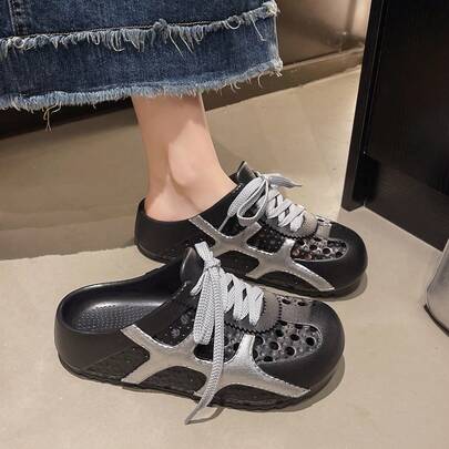 女士户外夏季拖鞋，镂空系带一体式透气防滑休闲时尚平底厚底凉鞋