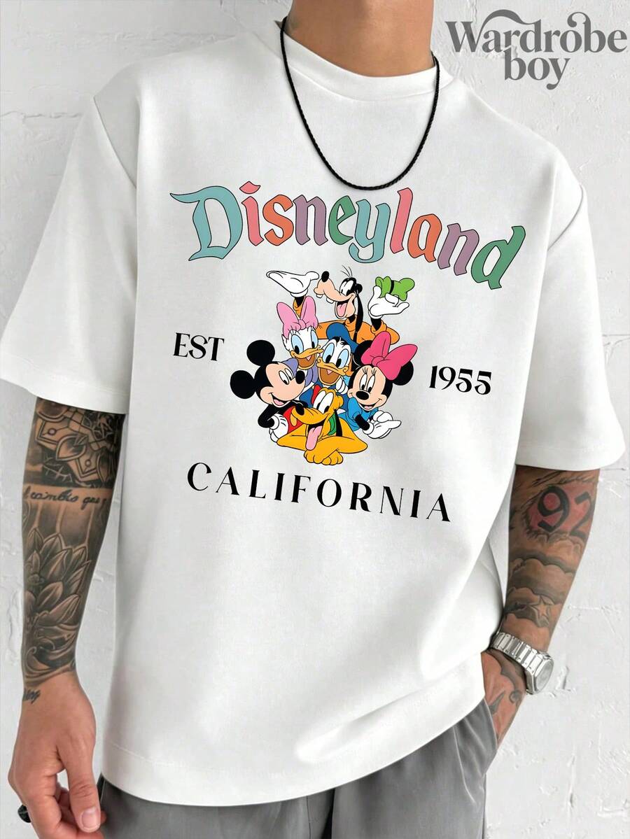 Disney Short Sleeved Round Neck Printed T-Shirt, Cartoon Pattern Printed T-Shirt, 2026 New Model, Family Vacation Travel T-Shirt, Father's Day And Mother's Day T-Shirt, Parent Gift, High-Quality Pure Cotton T-Shirt, Suitable For All Seasons, Comfortable And Breathable | Exquisite Design | The Best Choice For Gift Giving - 白色 - 查看 1