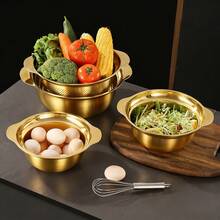 2pcs Stainless Steel Kitchen Set - Includes Thick Multi-Function Colander And Steamer Basket, Suitable For Rinsing Rice, Fruits, Pasta, Soup Pot And Whisk | Dishwasher , Anti-Rust, Space-Saving Design - Golden Drain Net - View 6