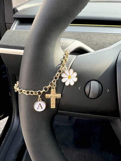 1pc Daisy Cross Car Steering Wheel Decoration Car Interior Decoration Accessories Car Pendant