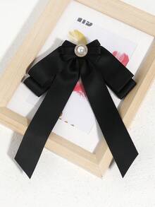 1pc Women's Fashionable Minimalist Solid Color Faux Pearl Ribbon Bow Tie Collar Flower, Versatile For Casual, Date, Party, Shirt, School, Stage Performance - Multicolor - View 10