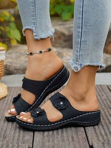 Women's Platform Wedge Sandals, Fashion Shoes - Black - View 4