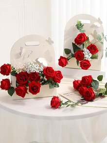 12/6 piezas Rosas rojas artificiales con tallos largos, flores falsas de tacto real para el Día de San Valentín, ramos de boda, centros de mesa de fiesta, decoración del hogar (Rojo) - Rojo - Ver 7