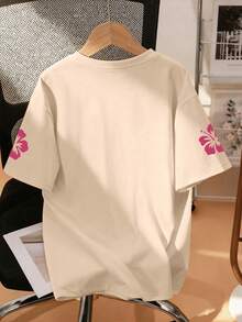 两件套女童碎花短袖上衣和喇叭裤舒适休闲夏季套装 - 杏色 - 查看 4