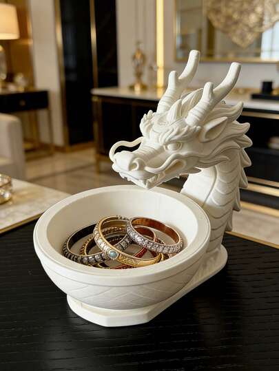 1pc Dragon Head Shaped Tray, Jewelry Ring Necklace Dust-Proof Storage Box, Chinese Style Home Decor, Large Capacity Open Design, Stores Various Small Items, Multi-Color Options, Auspicious Meaning & Strong Decorative Value, Portable