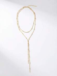 1 buah Kalung Y Multilayer Minimalis Vintage Hitam dengan Bola Logam, Cocok untuk Pemakaian Sehari-hari, Pesta, dan Liburan - rantai emas - View 5