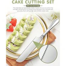2-Piece Premium Cake Cutting Set, Exquisite Knife And Server With Serrated Design, Includes Cake Knife And Pie Spatula For Pastry, Pizza And Desserts (Gold) - View 10