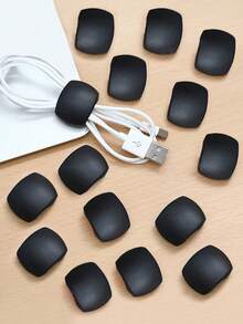 15pcs Black Cable Organizer Clips, Minimalist Multi-Function Wire Winder Clips For Earphones, Chargers, Data Cables - Black - View 3