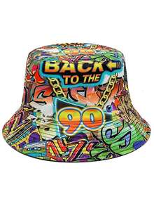 1顶男女通用复古经典“80、90年代”卡带收音机涂鸦印花双面渔夫帽，轻便透气宽檐遮阳帽，百搭休闲街头风，适合各种场合 - A - 查看 27