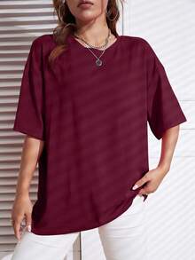 Kaos Wanita Ukuran Besar, Kaos Kasual, Atasan Olahraga, Pakaian Gym Musim Panas, Potongan Longgar, Lengan Pendek, Grafis, Dasar, Y2K 2026, Olahraga - Burgundy - View 2